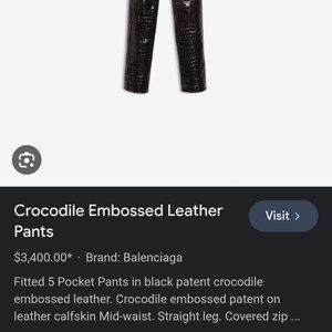 Men's size 46 BALENCIAGA Crocodile Embossed calfskin patent leather pants